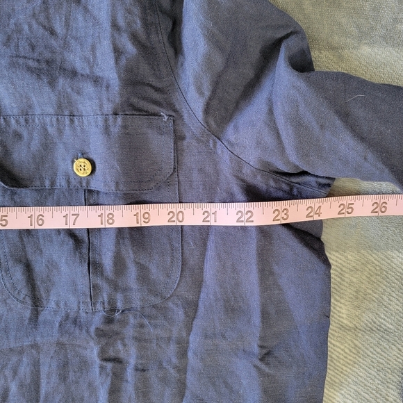 Jessica London Linen Blend Women's Roll Tab Navy Blue Gold Anchor Button Down 14 - Picture 11 of 12